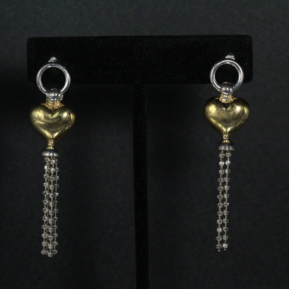 STERLING SILVER DIDAE ISRAEL VERMEIL HEART TASSEL EARRINGS - Picture 7 of 7